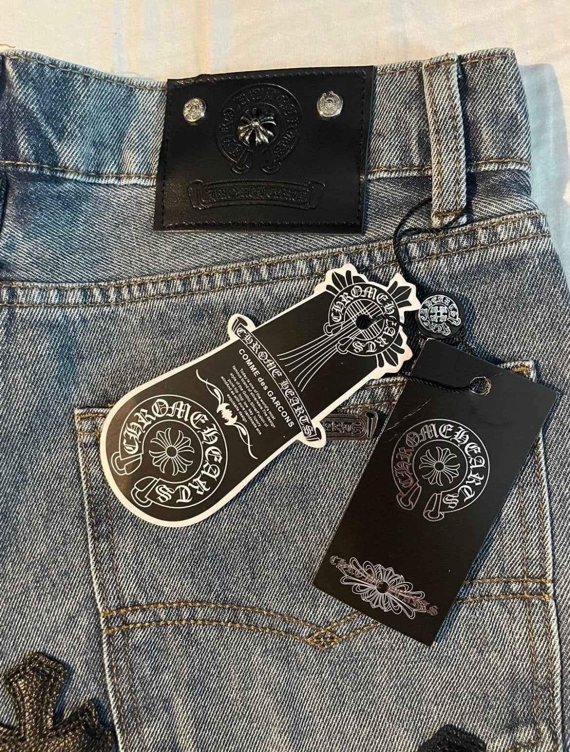 Chrome Hearts Stijl Jeans Shorts - Nieuw met labels, Ophalen of Verzenden, Nieuw, Blauw, W32 (confectie 46) of kleiner