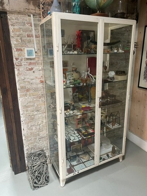 vintage vitrinekast, Huis en Inrichting, Ophalen, 50 tot 100 cm, Glas, 150 tot 200 cm