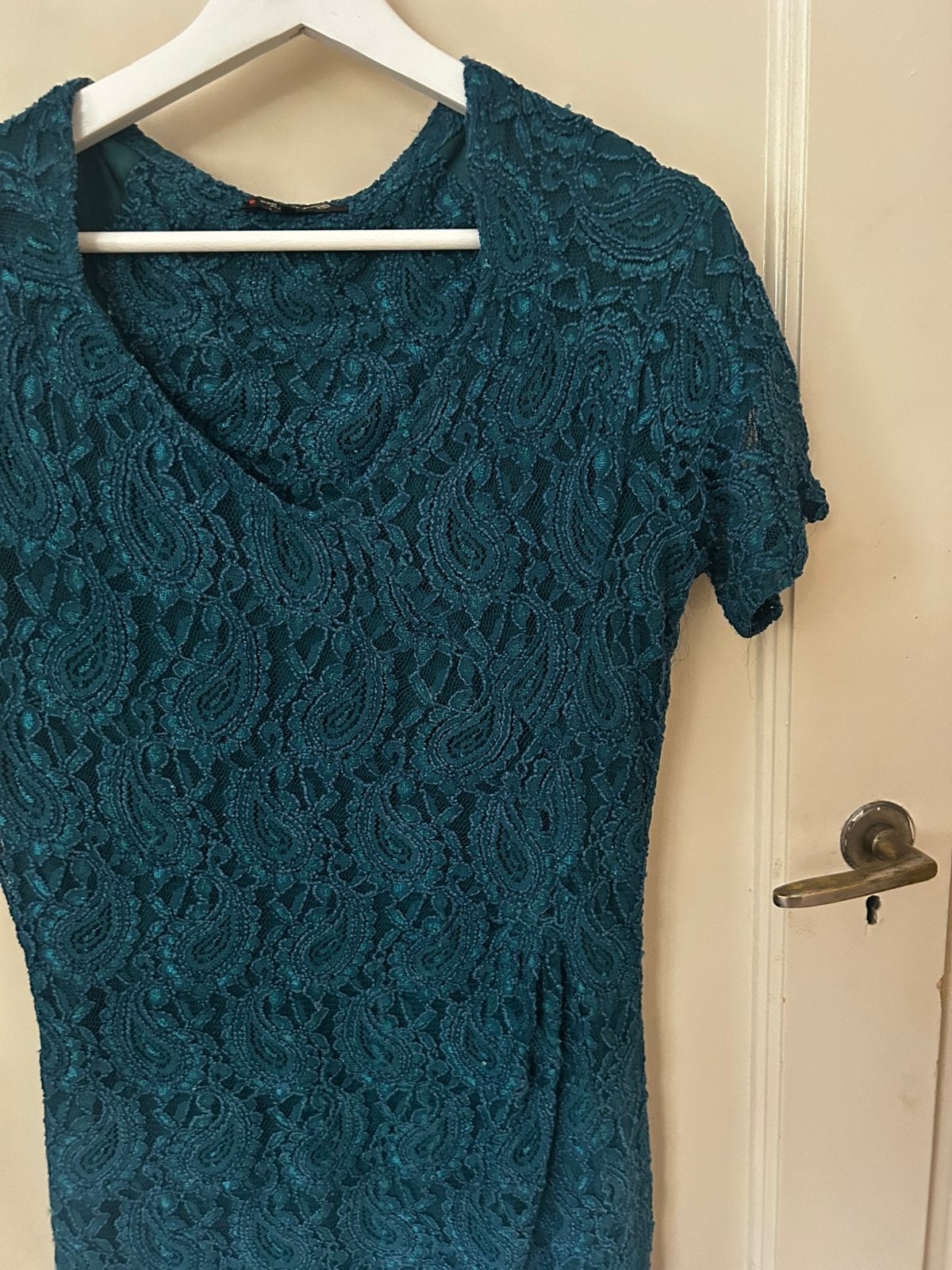 Jurk La Ligna S/M kant petrol, Maat 38/40 (M), Blauw, Ophalen of Verzenden, Zo goed als nieuw
