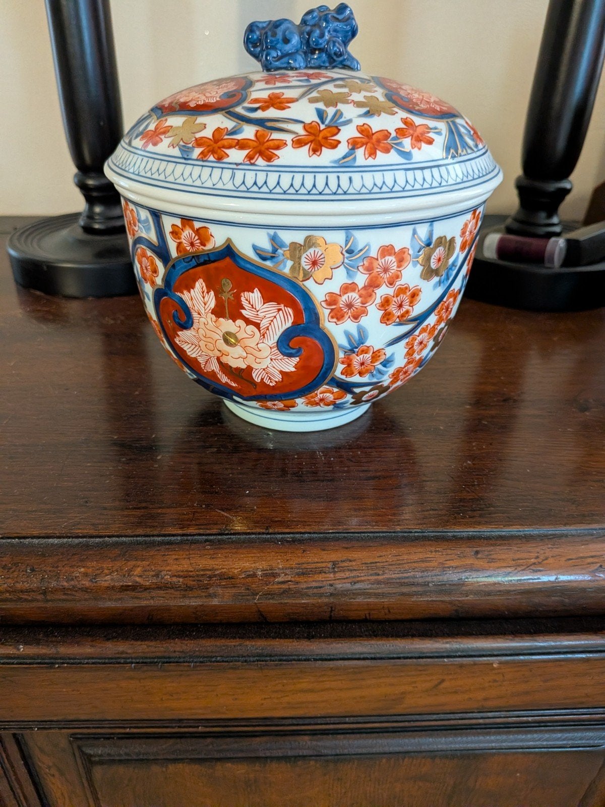 Antieke Japanse Imari Porseleinen Pot met Deksel, Ophalen
