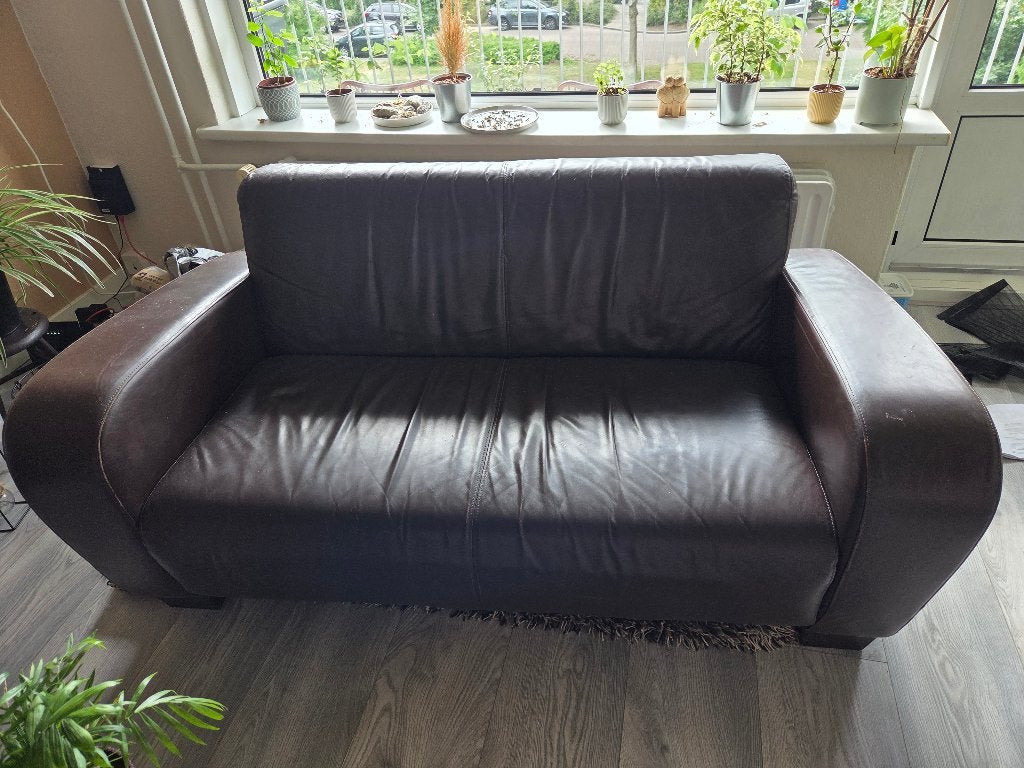 Leren 2-persoons bank, Huis en Inrichting, Banken | Bankstellen, Ophalen, Gebruikt, 150 tot 200 cm, Tweepersoons
