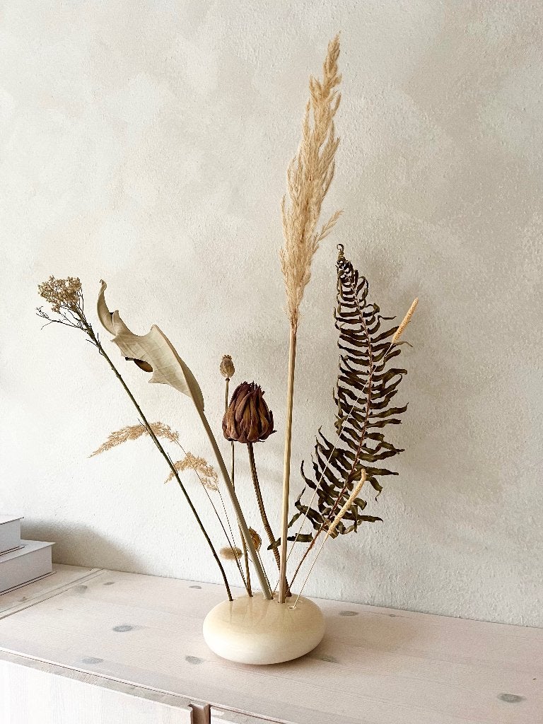 Droogbloemen + keramische steen beige keramiek flowerstone, Ophalen