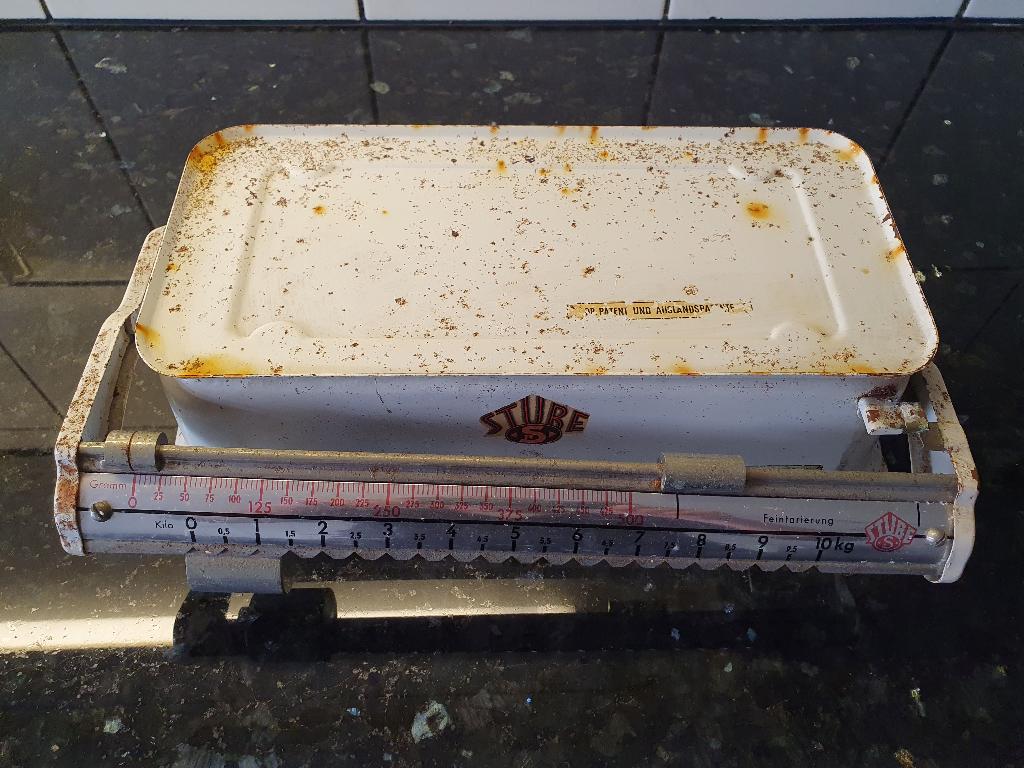 Stube vintage weegschaal compleet weegt nog prima max.10kg, Winkelweegschaal, Ophalen of Verzenden, Gebruikt, Minder dan 10 kg