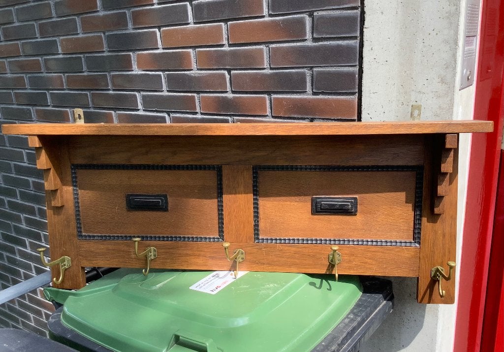 Houten kapstok Amsterdamse School - Art Deco 1920 eiken, Gebruikt, Minder dan 100 cm, Hout, Ophalen