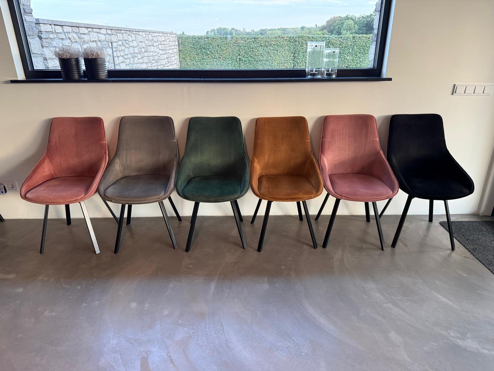 Set van 6 velvet eetkamerstoelen in diverse kleuren, Ophalen, Gebruikt, Overige kleuren, Stof