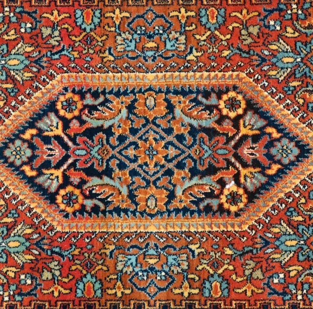 Vintage oosters wol Bidjar vloerkleed medallion 70x135cm, 100 tot 150 cm, Onbekend, Crème, Zo goed als nieuw