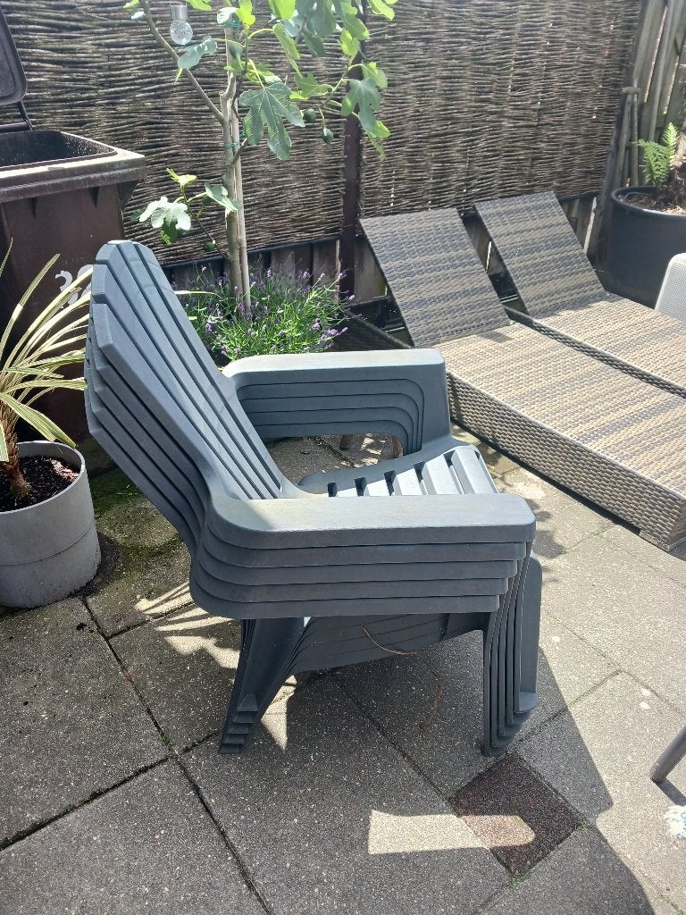 5 tuinstoelen loungestoelen antraciet/donkerblauw, Ophalen, Gebruikt, Kunststof, Stapelbaar