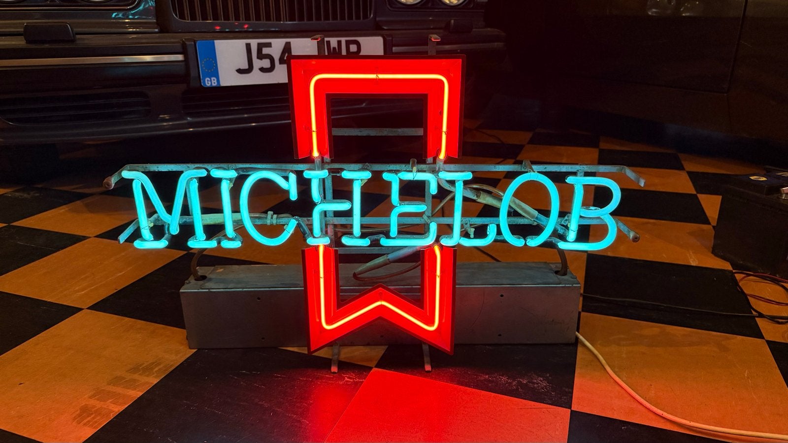 Vintage Michelol Neon Lichtbak Reclamebord, Verzamelen, Merken en Reclamevoorwerpen, Gebruikt, Lichtbak of (neon) lamp, Ophalen of Verzenden