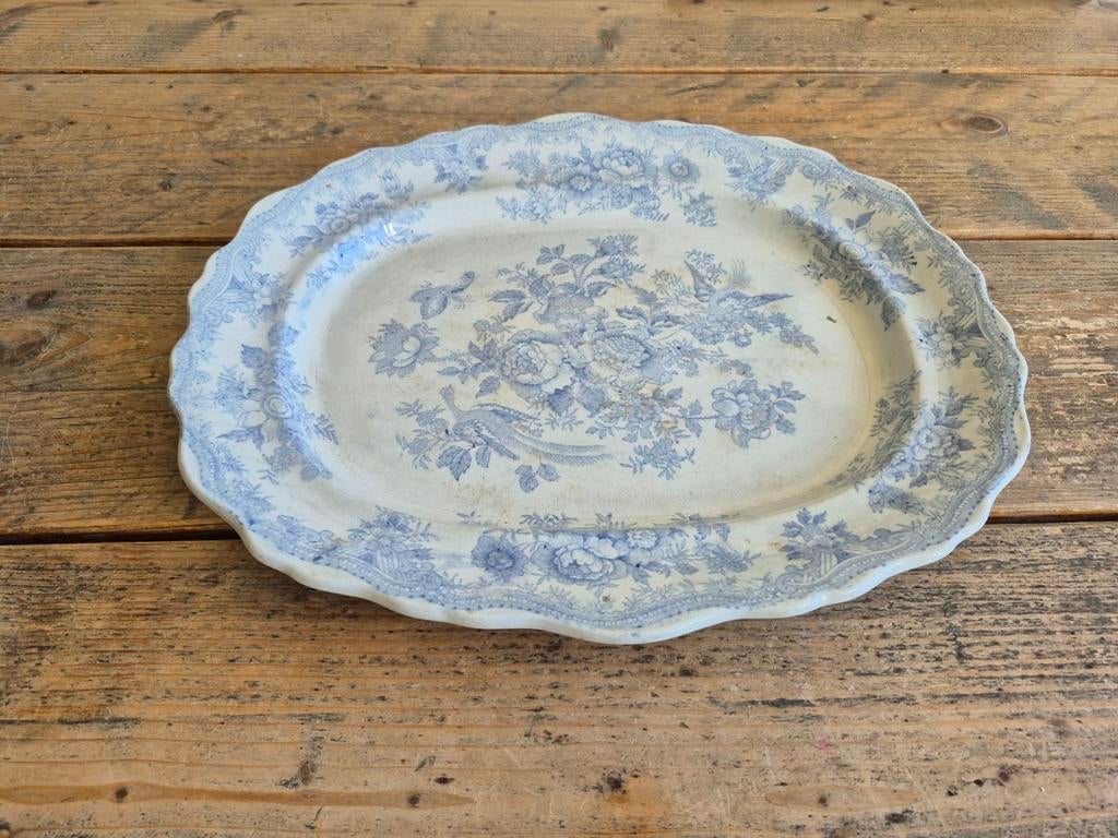 Antieke Ovale Schaal met Blauw Bloemenpatroon, Antiek en Kunst, Antiek | Servies los, Ophalen