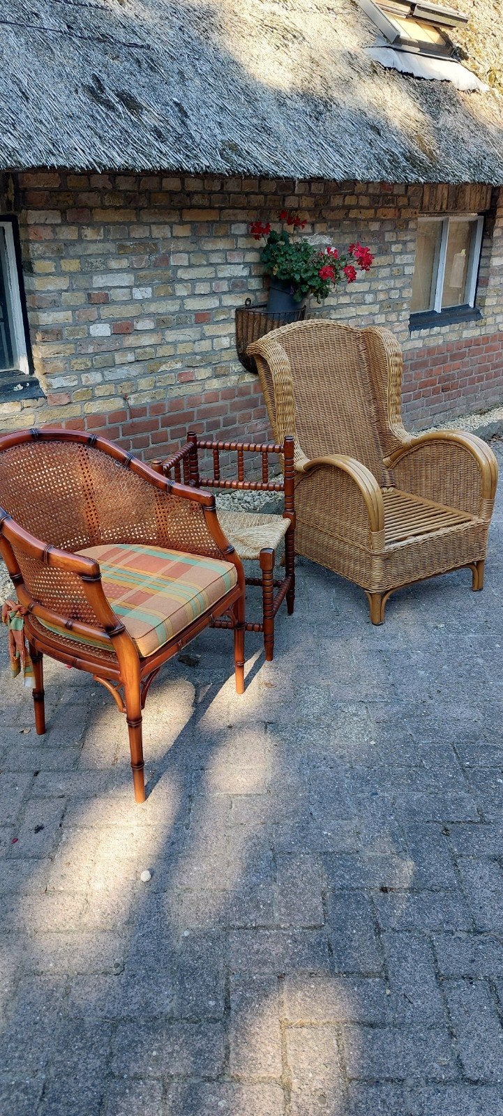 Set van 3 rotan en houten stoelen, Antiek en Kunst, Ophalen of Verzenden