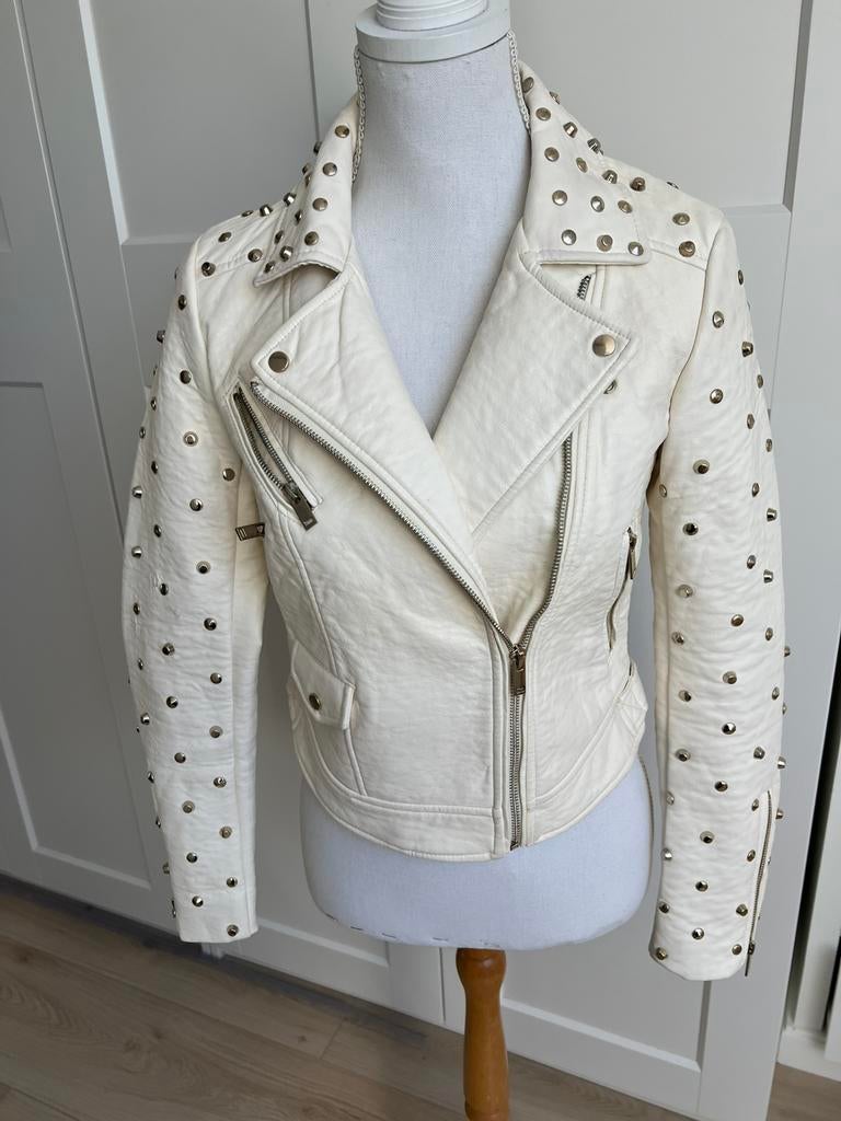 Wit biker jack, studs, zara xs s, Ophalen of Verzenden, Zo goed als nieuw, Maat 34 (XS) of kleiner, Wit