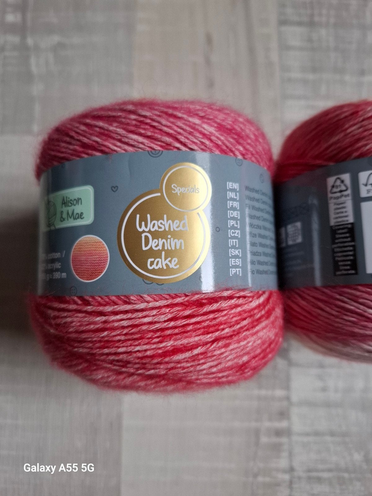 Alison & Mae Washed Denim Cake garen - Roze/Wit, Ophalen of Verzenden, Nieuw, Breien of Haken, Wol of Garen