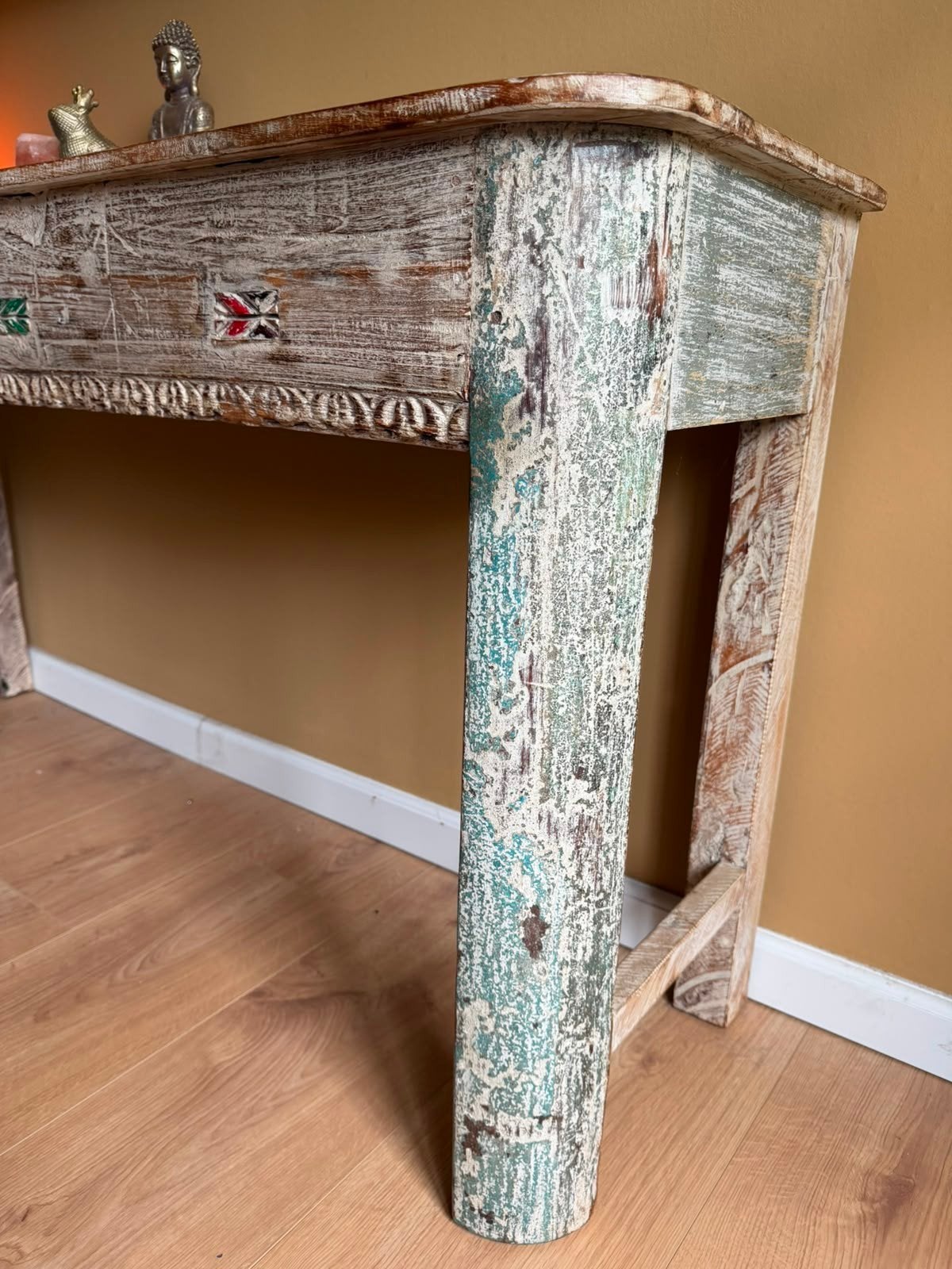 Oude Indiase sidetable, Ophalen, 25 tot 50 cm, Rechthoekig