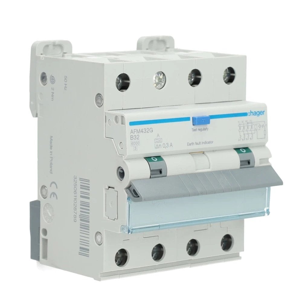 Hager Aardlekautomaat 4-polig 32A B-kar 300mA AFM432G, Ophalen of Verzenden, Nieuw, Hager, Aardlekautomaat