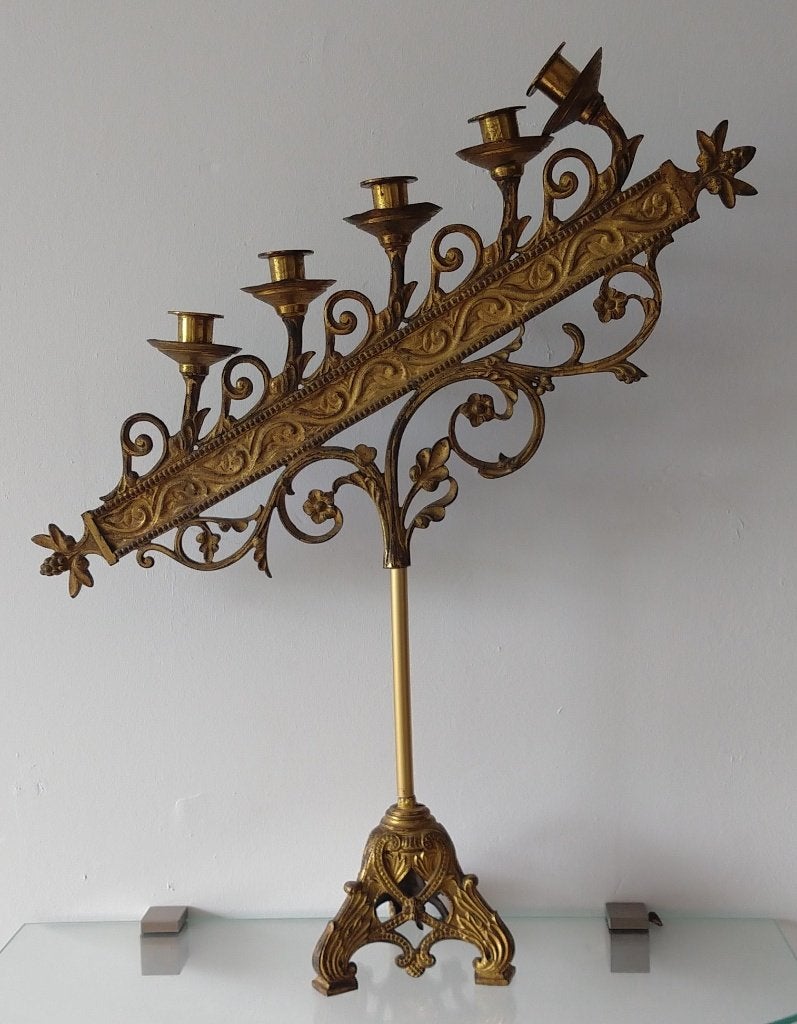 antieke gotische kerk kandelaar, volgnr 18, Ophalen of Verzenden, Koper of Brons