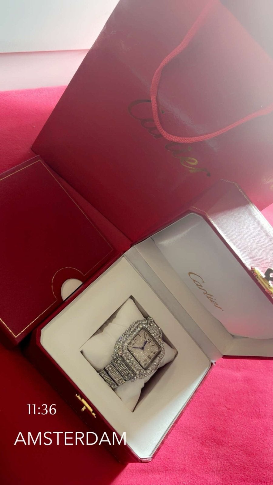 Cartier Santos de Cartier horloge met diamanten, Overige merken, Staal, Polshorloge, Ophalen of Verzenden