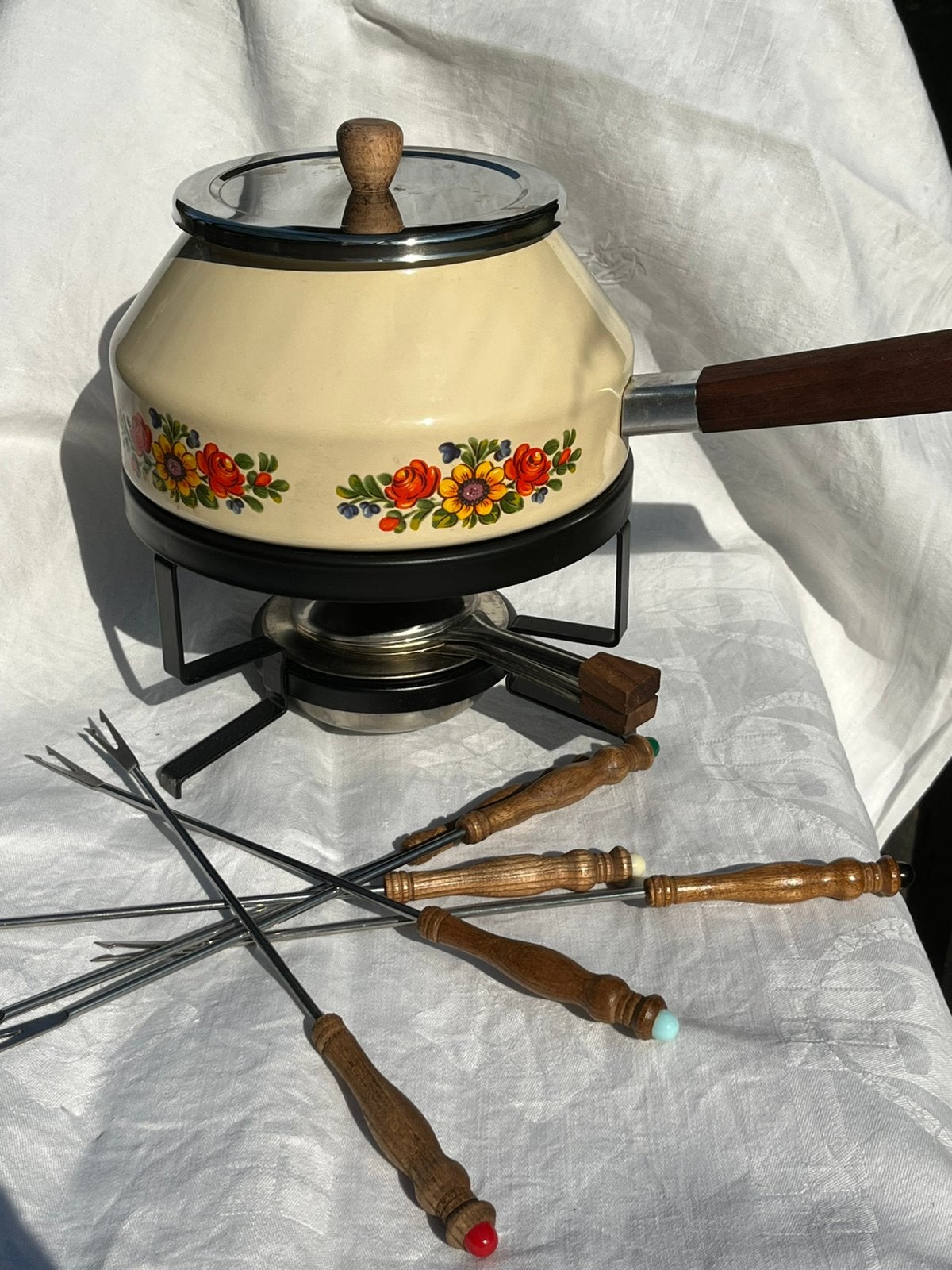 Vintage retro fondueset jaren ‘70, Ophalen of Verzenden, Zo goed als nieuw, Brander, Fondueset