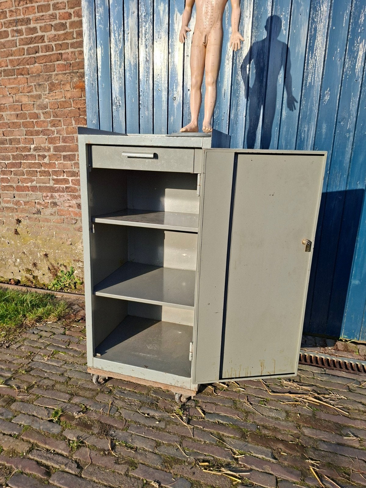 Vintage stalen industriële werkpkaats kast, Tuin en Terras, Ophalen, Metaal, Overige typen