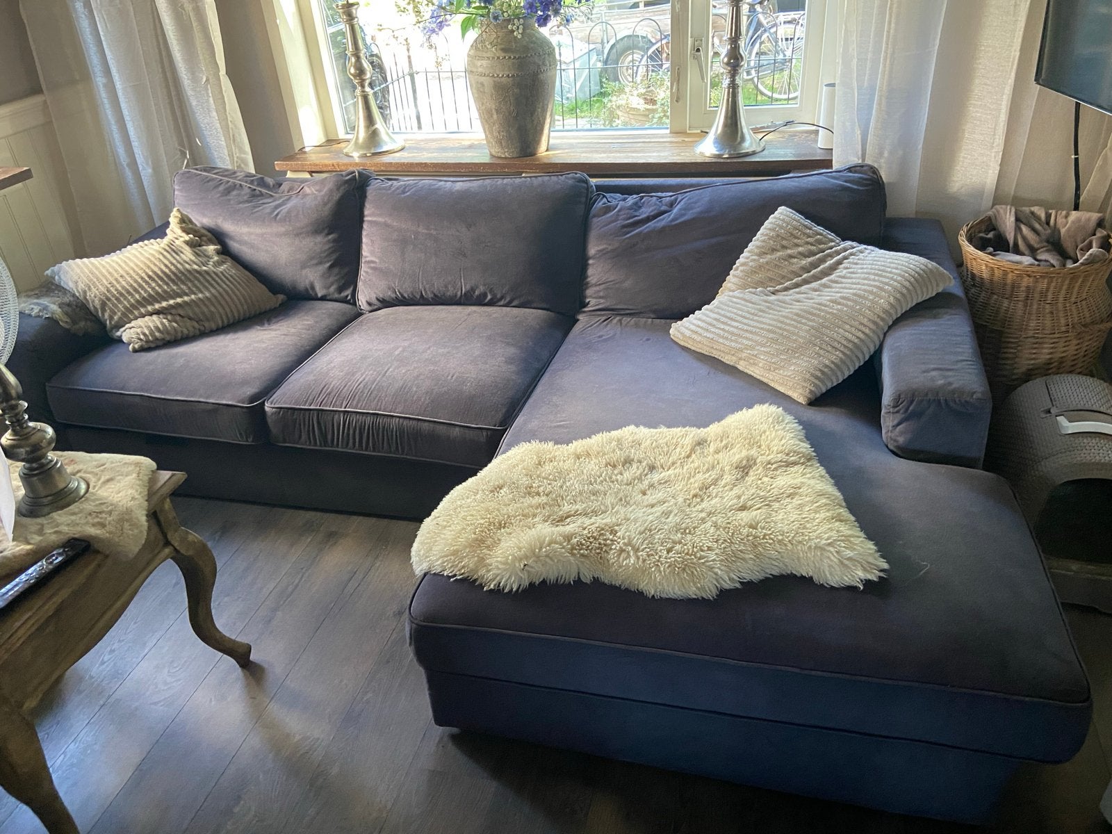Velvet Hoekbank met Lounge - 275cm breed, Ophalen, Gebruikt, Stof