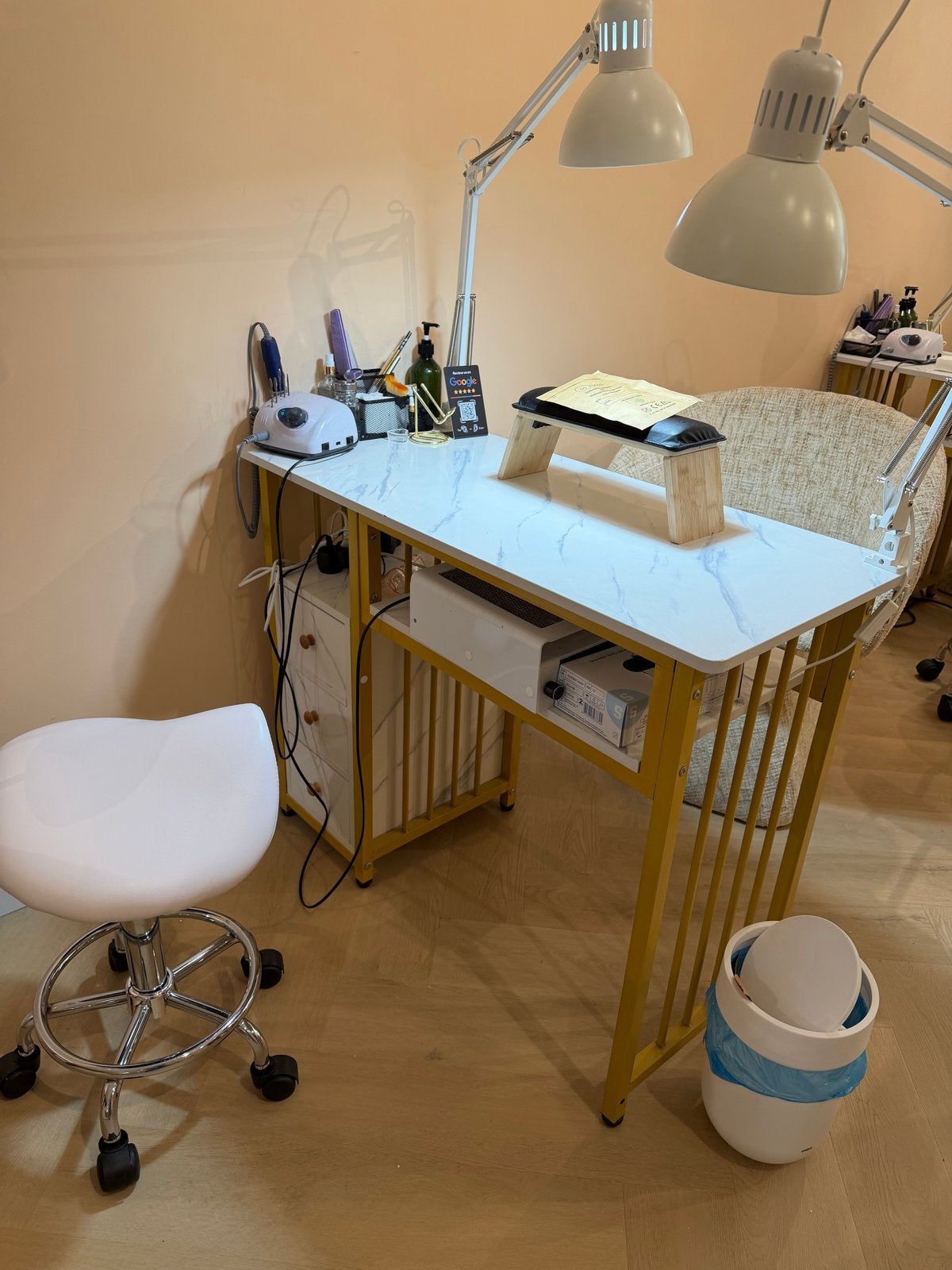 Nail Art Bureau met Opbergruimte en Marmerlook Blad, Ophalen, Overige typen, Met lades, Metaal