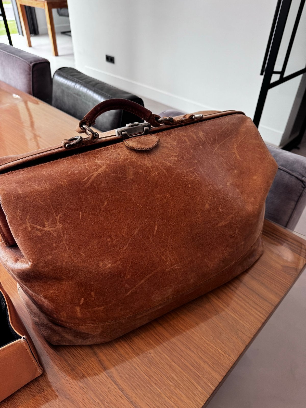 Vintage Leren Dokterstas / Reistas - Bruin, 40 tot 60 cm, Gebruikt, 20 tot 30 cm, Bruin