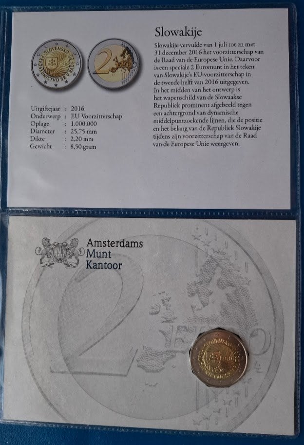 Slowakije 2 Euro 2016 " EU-Voorzitter " (AMK) UNC, Verzenden, Slowakije, 2 euro, Setje