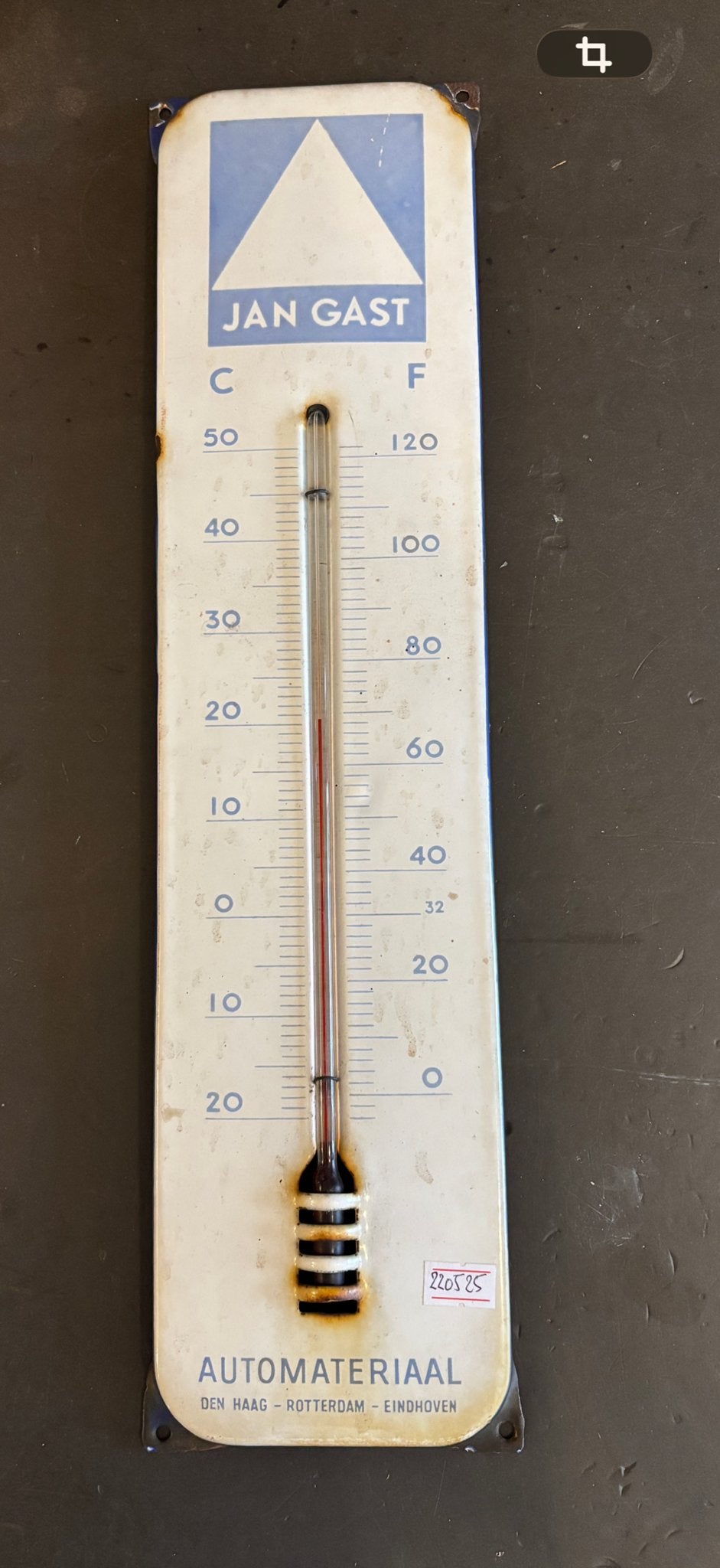 Vintage Jan Gast Automateriaal Thermometer Emaille, Ophalen of Verzenden