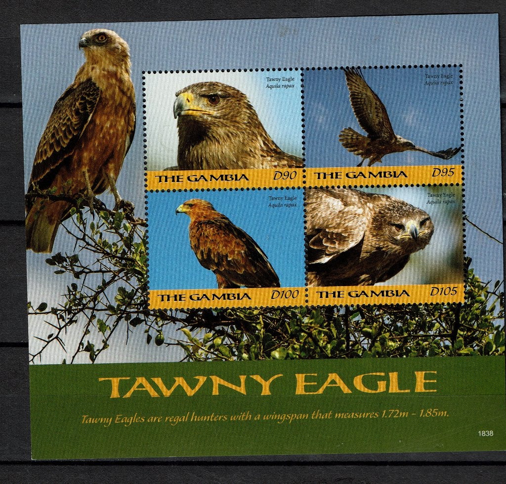 gambia 2018 pf blok roofvogels birds of prey vogels arend, Ophalen of Verzenden, Postfris, Dier of Natuur