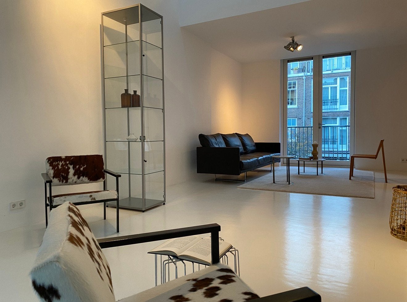 Bankstel design donkerbruin leer met chromen onderstel, Ophalen, Gebruikt, 75 tot 100 cm, Leer