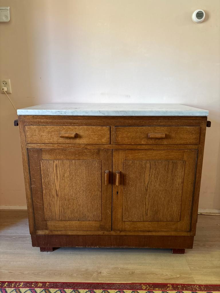 Antiek houten dressoir met Carrara marmeren blad, Ophalen
