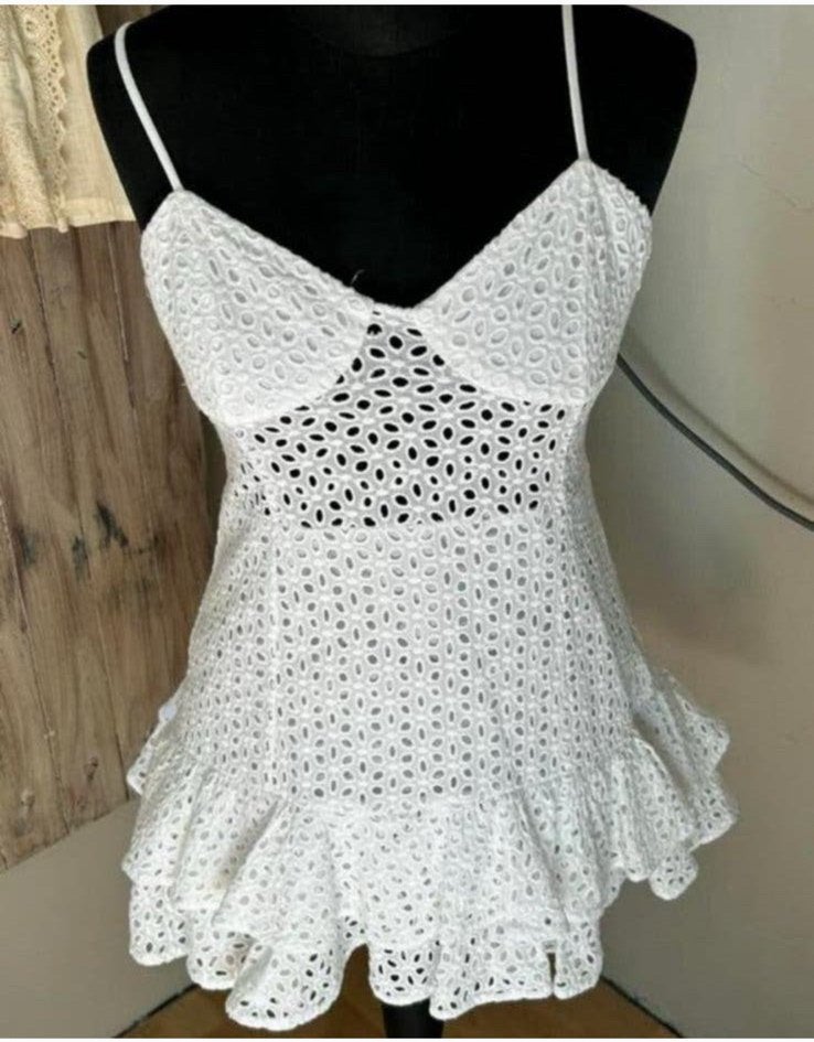 Zara mooi eyelet lace mini jurkje mt 36 ZGAN, Kleding | Dames, Wit, Ophalen of Verzenden, Zo goed als nieuw, Maat 36 (S)