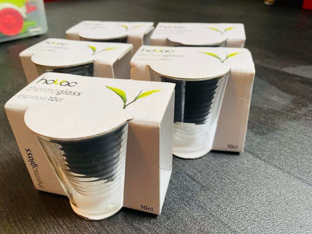 Set van 5 Hovoc thermoglas espresso kopjes 10cl, Nieuw, Ophalen of Verzenden, Overige merken, Glas