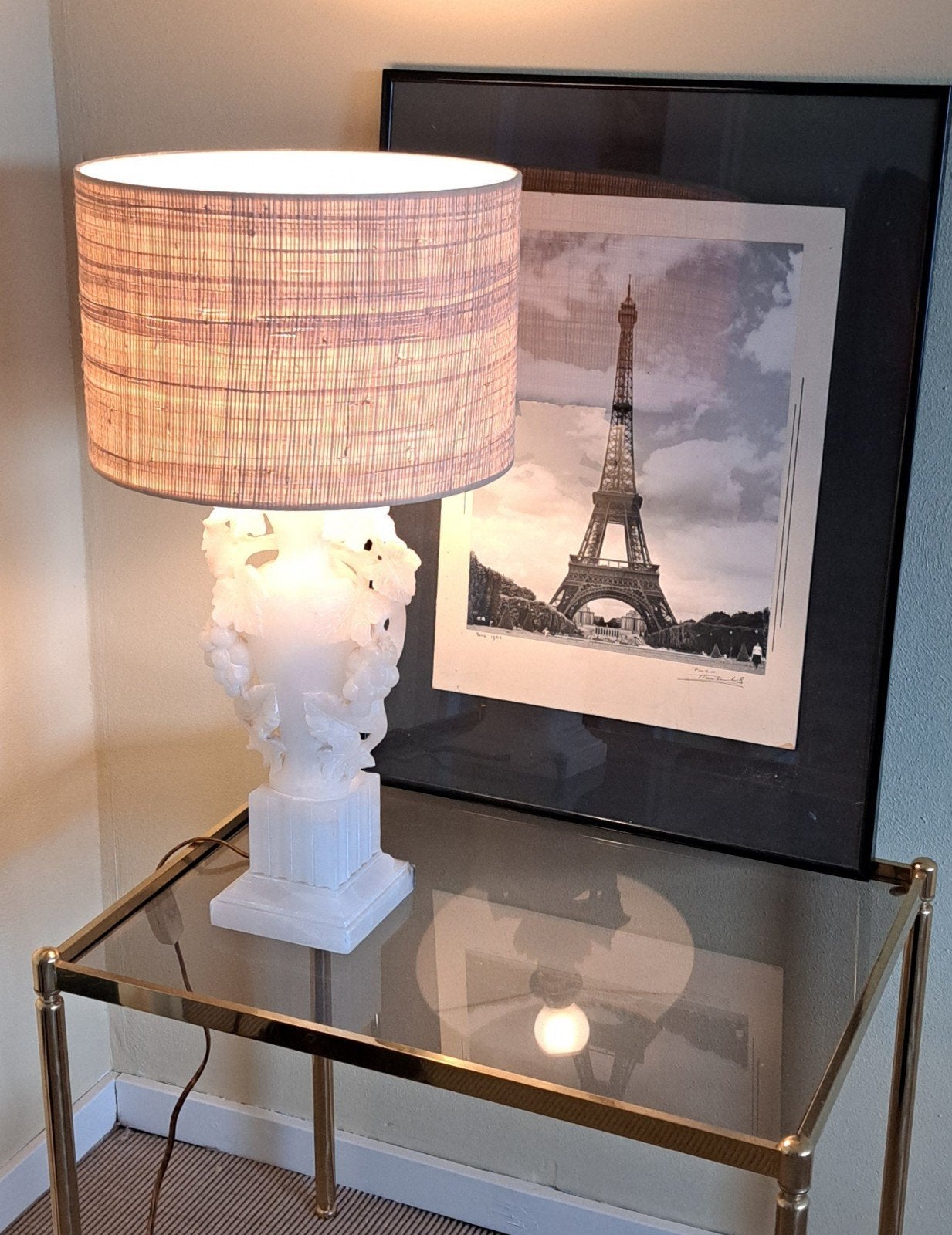 Vintage wit Alabaster lampvoet werkend normale fitting, Huis en Inrichting, Lampen | Tafellampen, Wit, Ophalen of Verzenden, Vintage