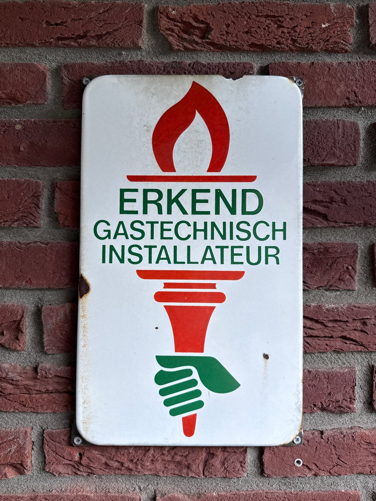 Emaille bord erkend gastechnisch installateur, Ophalen of Verzenden, Reclamebord