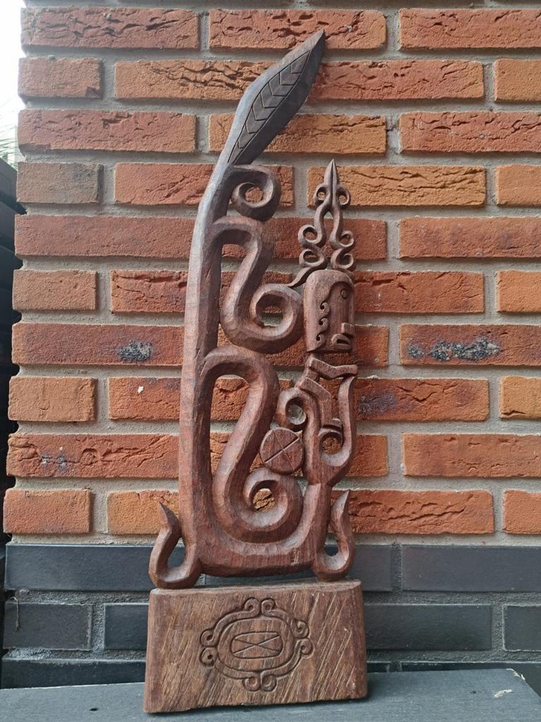 Antiek Maori Houtsnijwerk - Uniek Kunstwerk, Antiek en Kunst, Houtsnijwerk, Ophalen of Verzenden, Handgemaakt, 20 - 50 cm