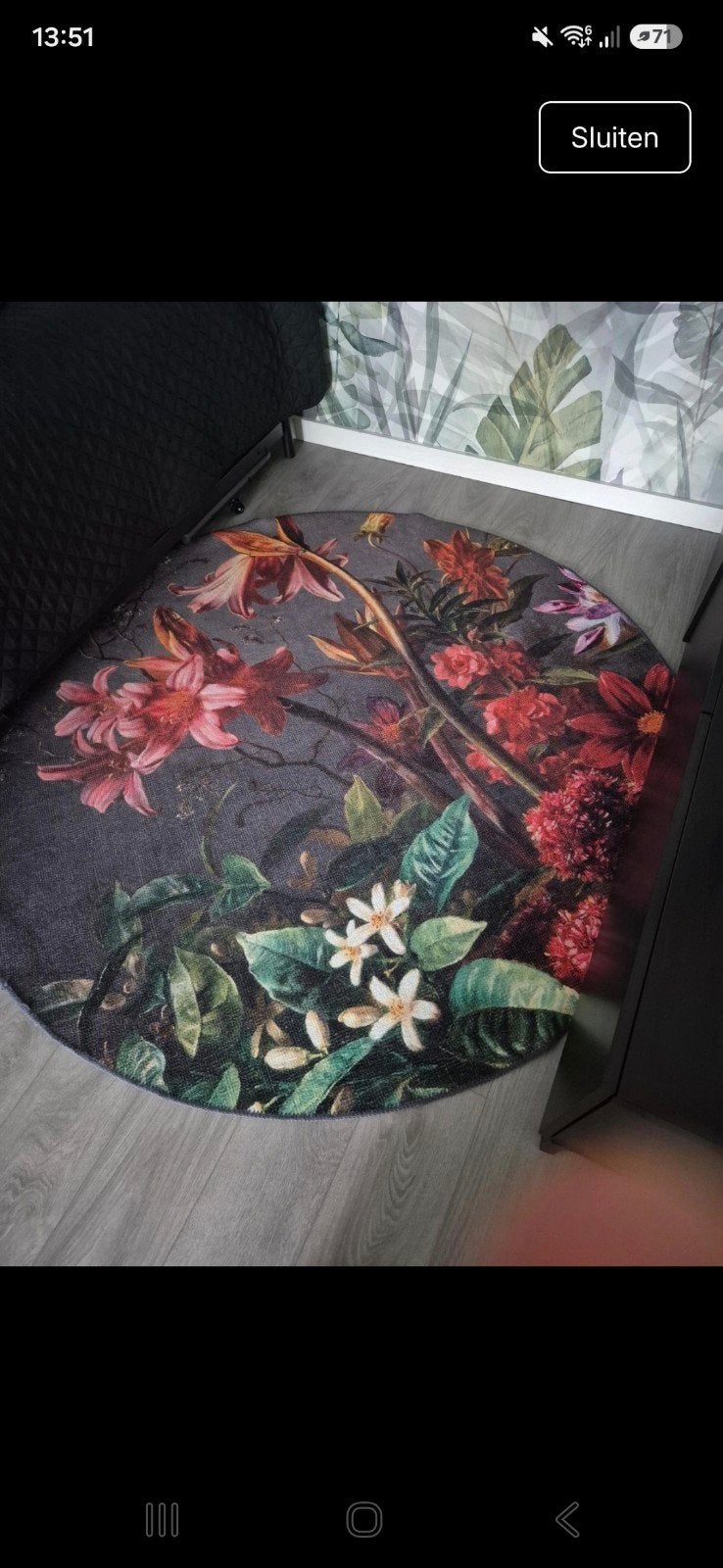 Rond vloerkleed Kwantum 180 cm met bloemenprint, Gebruikt, Overige kleuren, 150 tot 200 cm, Rond