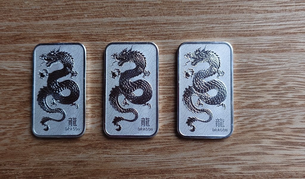 3x 1 oz Dragon Bar Perth Mint, Verzenden, Zilver