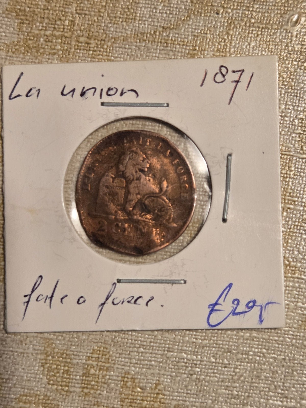 Zeldzame Belgische 2 Centiem Munt 1871 - Leopold I, Postzegels en Munten, Munten | België, Ophalen of Verzenden, Brons, Losse munt