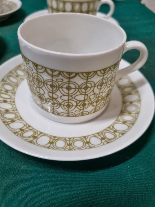 kop en schotels mosa vintage groen decor, Ophalen of Verzenden, 'T Olde Gre-j, Info@toldegrej.nl, Endepoelstraat 20f Didam
