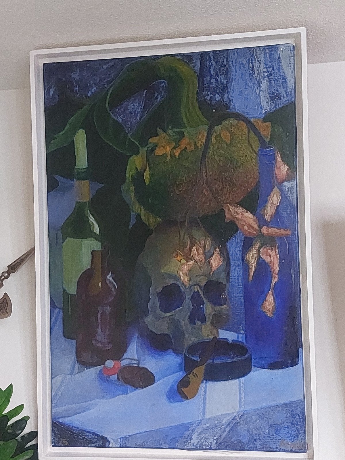 Schilderij door Arnold Stilleven met schedel en flessen, Doek, Expressionistisch, Stilleven, Ophalen of Verzenden