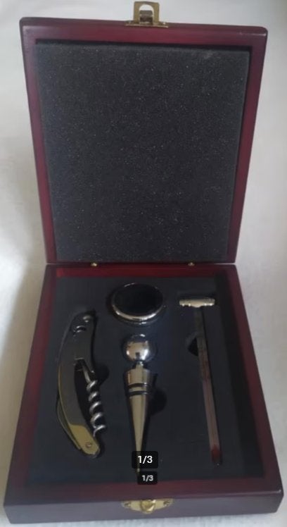 4-delig sommelier set in houten kist, Overige typen, Hout, Nieuw, Ophalen of Verzenden