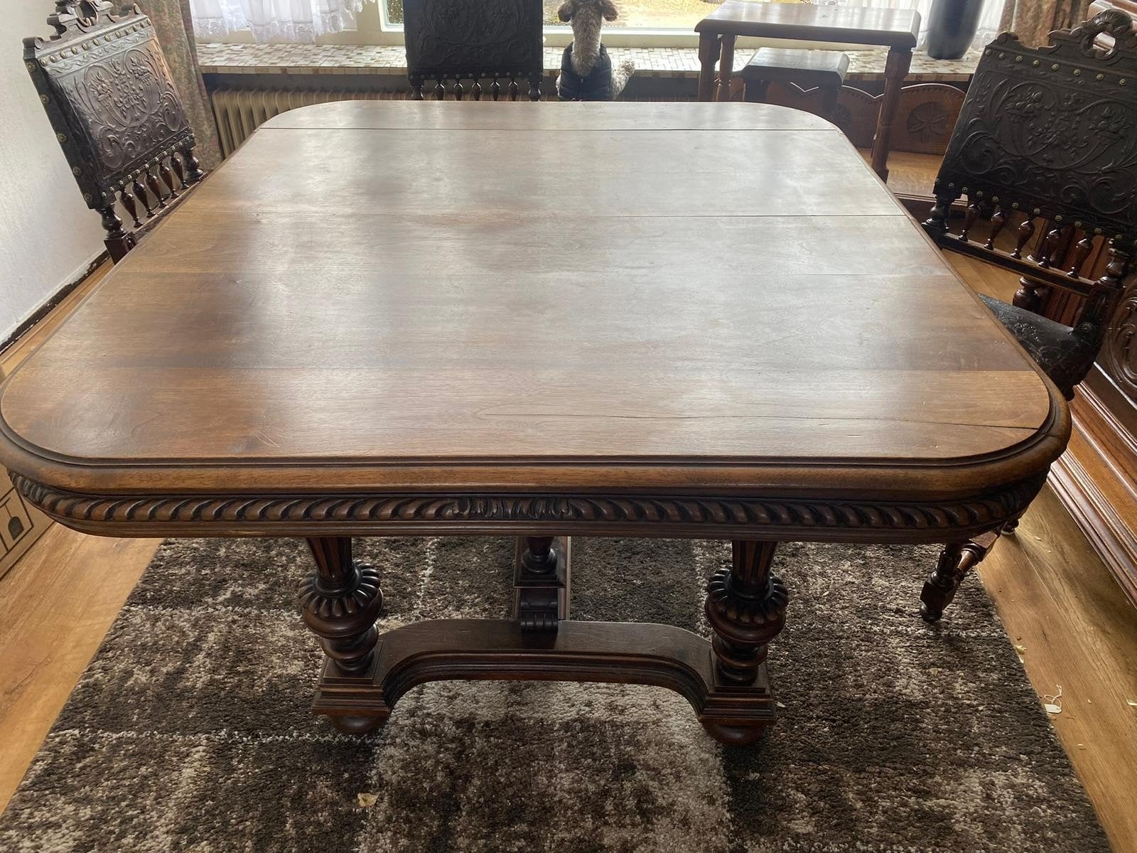 Antieke eettafel met 4 stoelen, massief hout, Antiek en Kunst, Ophalen