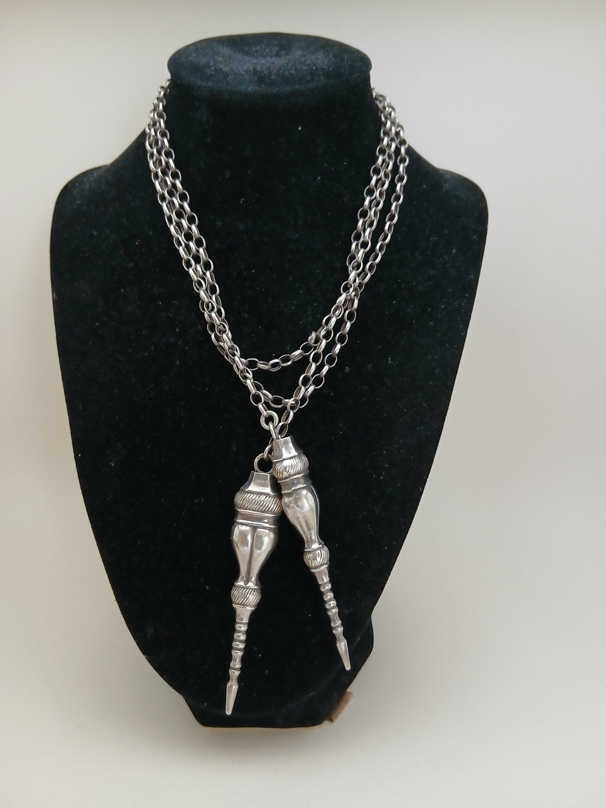 Unieke Jassaron ketting met zilveren breidoppen - 925 zilver, Met hanger, Gebruikt, Ophalen of Verzenden, Zilver