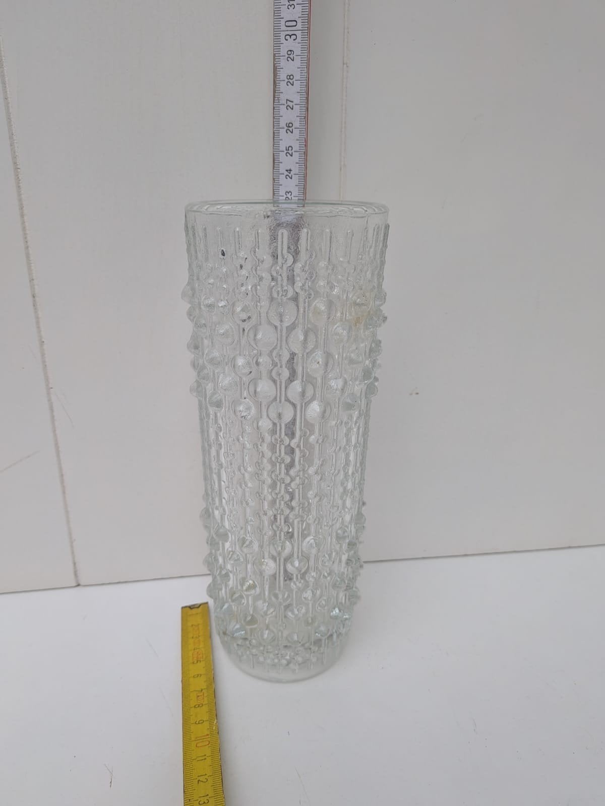 Vintage glazen vaas met bubbelpatroon, 27 cm hoog, Ophalen
