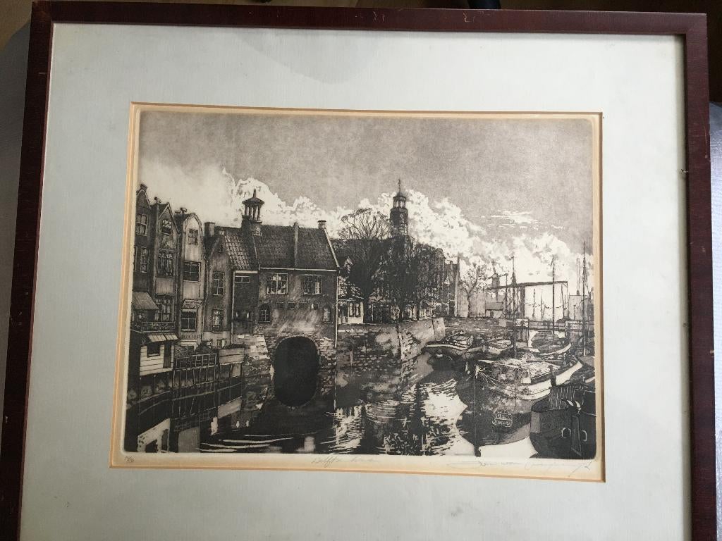 Ets Delftse haven - geen giclée- Jan van Rijsewijk (1954), Antiek en Kunst, Kunst | Etsen en Gravures, Stadsgezicht, Ophalen of Verzenden