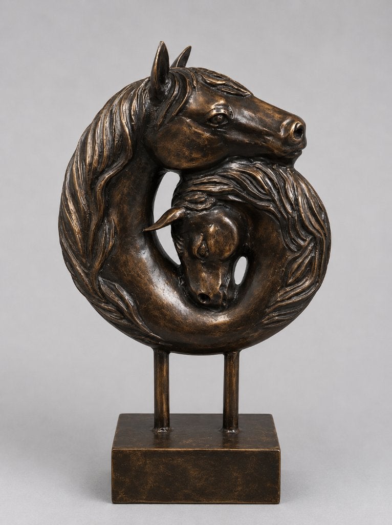 DUBBELE PAARDENHOOFD / bronzen beeld, Antiek en Kunst, Ophalen of Verzenden, Brons, Beeld