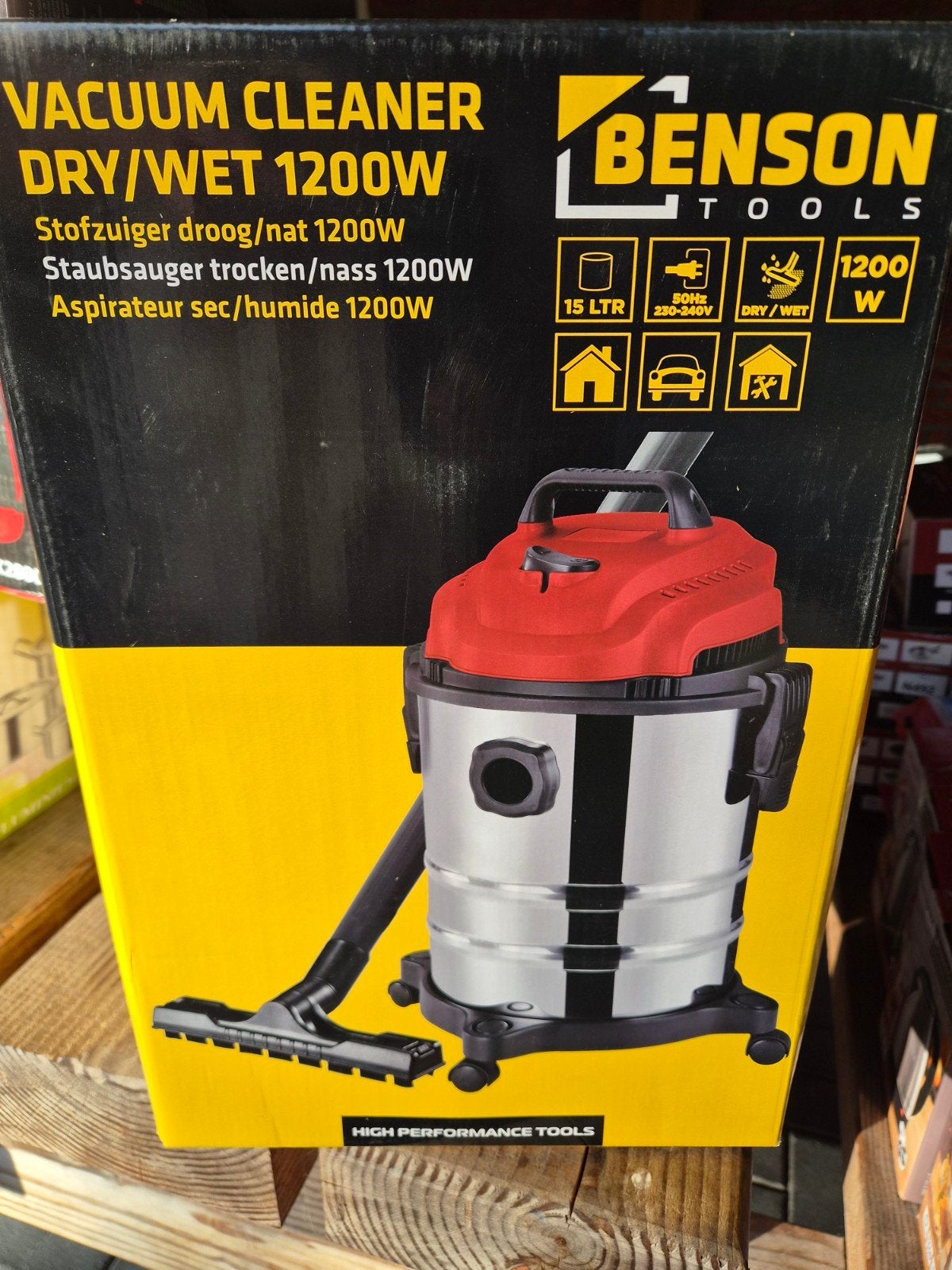 Benson Tools Nat/Droog Stofzuiger 1200W - 15L, Witgoed en Apparatuur, Stofzuigers, Nieuw, Ophalen of Verzenden, Industriële stofzuiger