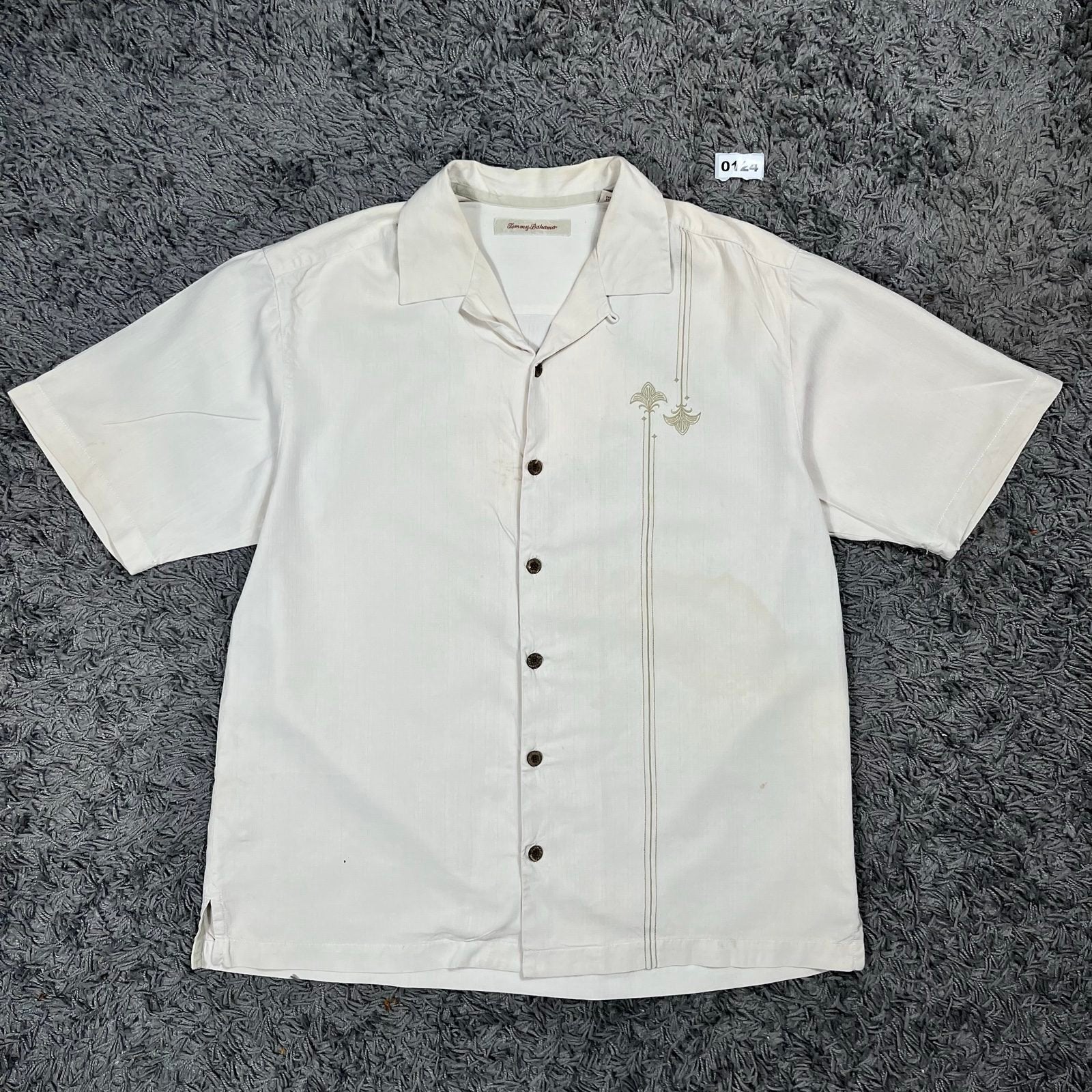 Tommy Bahama Cream Silk Short Sleeve Shirt M, Ophalen of Verzenden, Gedragen, Beige, Tommy Bahama