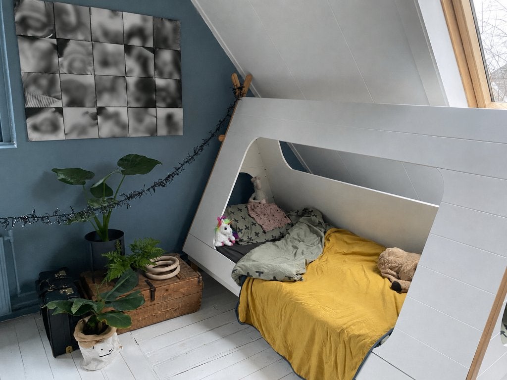 2x WOOOD Tipi Kinderbed 90x200 cm – Wit Grenen, Ophalen, Gebruikt, 180 cm of meer, 85 tot 100 cm
