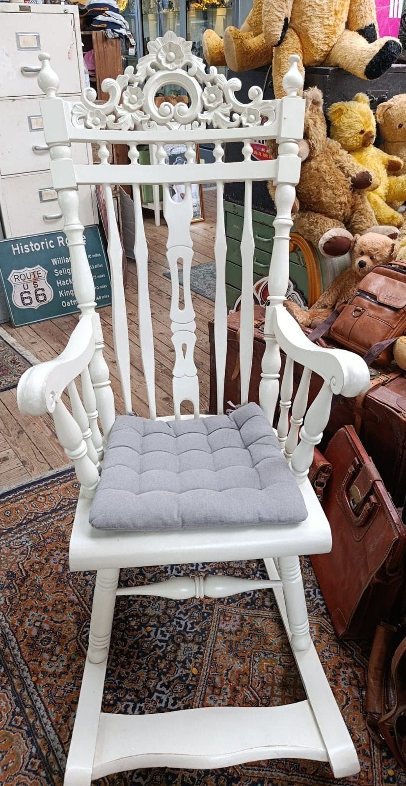 Nostalgische houten schommelstoel, Ophalen, Wit, Zo goed als nieuw, Eén
